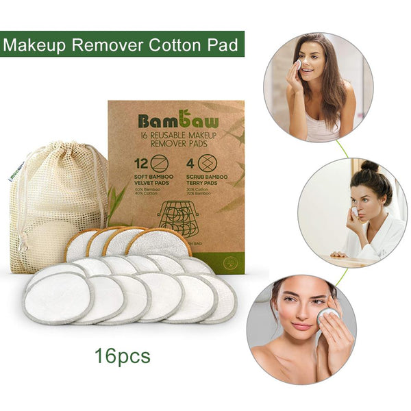 16pcs Reusable Makeup Remover Pads Makeup Remover Discs Washable Cosmetic Makeup Pads for All Skin Types