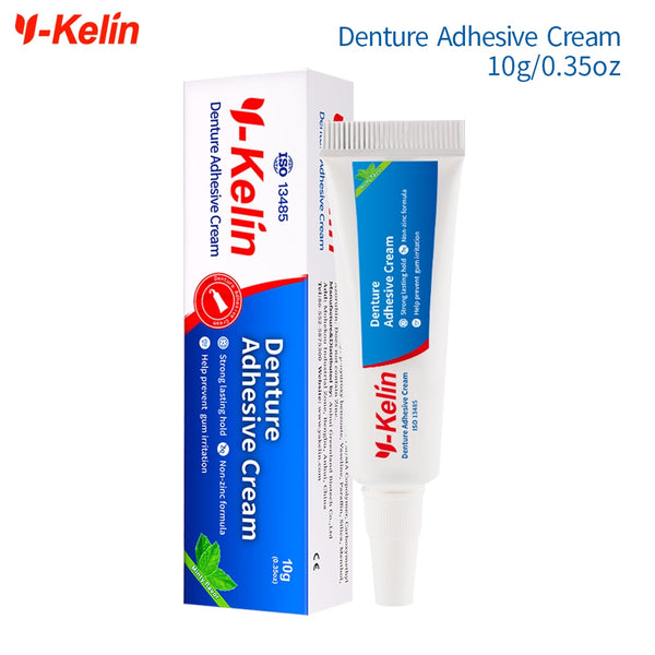 Y-Kelin denture adhesive cream 10g/0.4oz sample size all day hold non-zinc formula false teeth glue