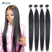 Allove Straight Hair Bundles Brazilian Hair Weave Bundles 100% Human Hair Bundles Natural Color Non Remy Hair Weave 1/3/4 Pieces