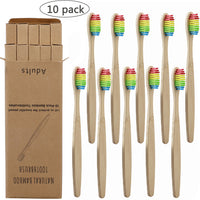 10Pcs Toothbrush Eco-Friendly Rainbow Bamboo Soft Fibre Toothbrush Biodegradable Teeth Brush Solid Bamboo Handle Toothbrush