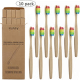 10Pcs Toothbrush Eco-Friendly Rainbow Bamboo Soft Fibre Toothbrush Biodegradable Teeth Brush Solid Bamboo Handle Toothbrush