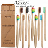 10Pcs Toothbrush Eco-Friendly Rainbow Bamboo Soft Fibre Toothbrush Biodegradable Teeth Brush Solid Bamboo Handle Toothbrush