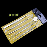 AMSIC 5PCS Dental Mirror Stainless Steel Dental Tool Set Mouth Mirror Dental Kit Instrument Dental Pick Dentist Prepare Tool