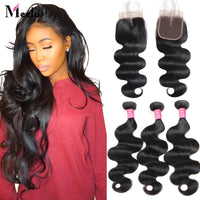 Meetu Hair Body Wave Bundles with Closure Malaysian Hair Bundles with Closure 100% Human Hair 3 Bundles with Closure Non Remy